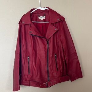Women's Michael Kors 2X Red Genuine Leather Jacket